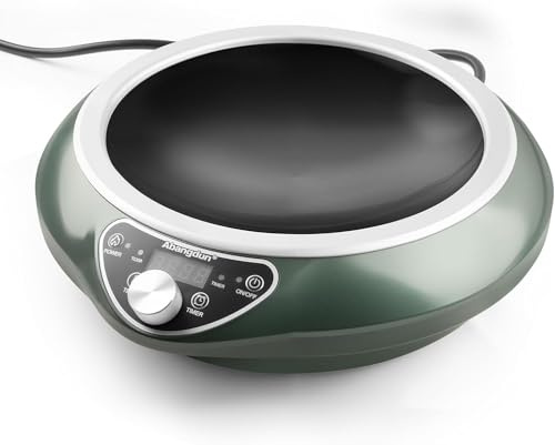 Abangdun 1700W 120V Concave Induction Wok Cooktop, 9.25-Inch Coil, Steady Low-Heat Control, 16 Power Levels, ETL Listed Portable Countertop Burner for Round-Bottom Woks & Flat-Bottom Pans
