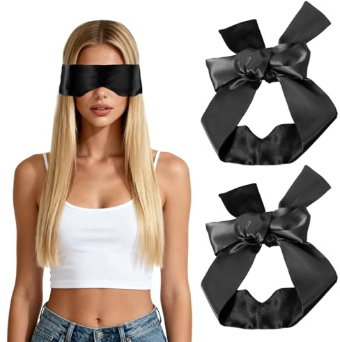 Andibro 2 Stück Satin-Augenmaske, Weiche Augenbinde Schlafmaske Verstellbar Verdunkelungs-Augenschutz Reise-Augenmaske für Frauen Männer Nachtschlaf Reise Nickerchen Meditation 148 cm/58.2in