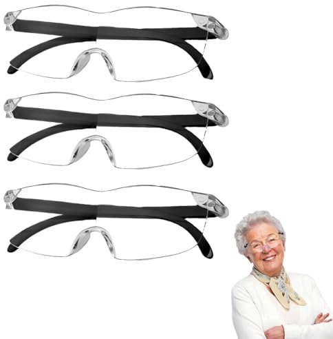 HAMKU 3 Stück Lupenbrille Leselupe 150%,200%,300% Vergrößerungsbrille,Lese Lupenbrille,Randloses,Antiblaues Licht,Lupenbrille Für Brillenträger,Geeignet Für Arbeiten Im Nahbereich
