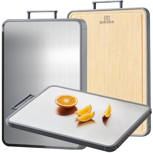 Titanium Cutting Board Double Sided Bamboo Cutting Board for Kitchen Double Sided Food Grade, Pure titanium & Bamboo Cutting Boards, Non-Stick Durable and easy to clean
