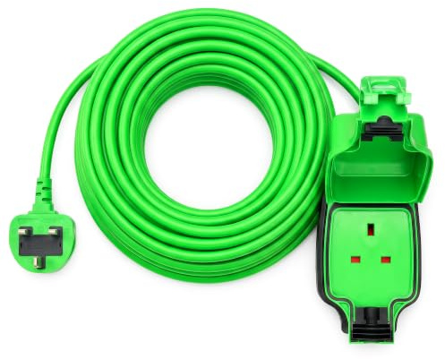 Desiretech - 10m Weatherproof Extension Cable - 1 Socket - 13 Amp Outdoor Lead - Waterproof IP54 - Durable Green Cable for Garden, Outdoor Equipment & Power Tools - Flexible & Heavy Duty Design