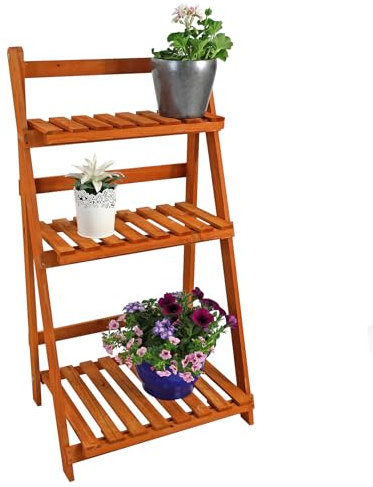 Actiasgear - Wooden Shelf Foldable Rack Flower Plant Pot Stand Storage Display Holder 3 Tier