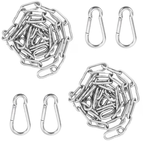Kette Edelstahl, Stahlkette Edelstahlkette, Meterware 1M Diameter 3MM Metallkette Gliederkette Meterware 304 Edelstahl Kette mit 4 Karabiner Kette zum Aufhängen Hängesessel Verlängerungskette