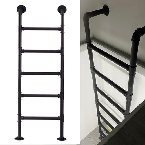 Notausstiegsleiter, Sicherheitstrittleiter, Hochleistungs-Wandleiter für Bibliotheks-Etagenbettdecks, Wohnmobil-Tragfähigkeit 150 kg, schwarze Schmiedeeisen-Kellerfenster-Schachtleiter(134cm/53in)