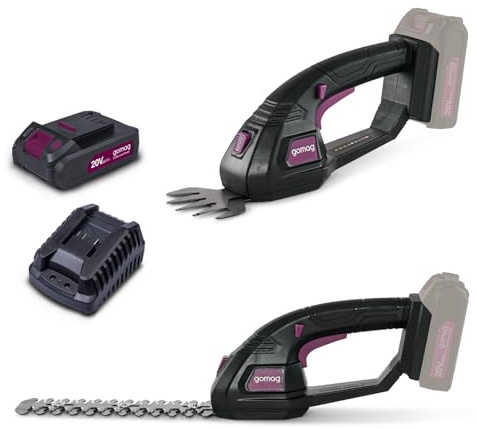 Gomag GO-SHS200 20V Akku 2in1 Grasschere Strauchschere | Strauch Schnittlänge 200mm | Gras Schnittbreite 90mm | Werkzeugloses Messerwechselsystem | Strauch- & Grasmesser inkl. 2Ah Akku & Ladegerät