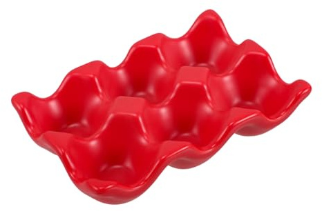 Veemoon Organizador de Huevos de Cerámica Rojo, 6 Compartimentos, Fácil de Limpiar, para Refrigerador, Cocina y Mesa de Comedor
