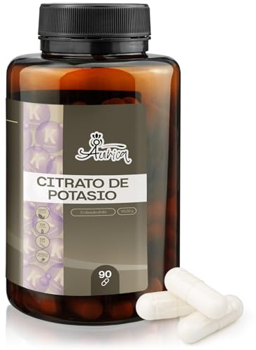 Aurica Citrato de Potasio Cápsulas 3000 mg - Aporta 1080 mg de Potasio - Suplemento Deportivo Vegano para Equilibrio Electrolítico y Soporte Muscular - 90 Cápsulas