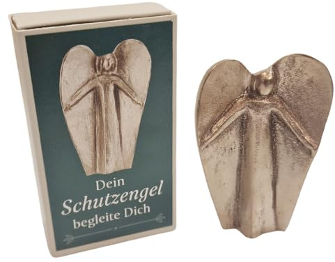 Herzmensch Kleiner Engel Glücksbringer 7 cm in Silber Bronze massiv - Figur Geschenk für Mann, Frau und Kinder mit Geschenkschachtel - Dein Schutzengel begleite Dich