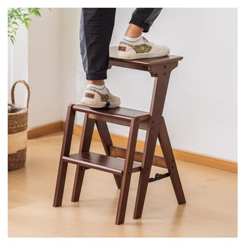 Marchepied en bois à 2 marches, escabeau domestique en bambou, étagère pour plantes, étagère, escabeau portable en bois pour cuisine, balcon (trois marches)