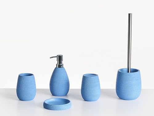 Badaccessoires Set 5-teilig Kunstharz blau Seiloptik Badausstattung Quilca