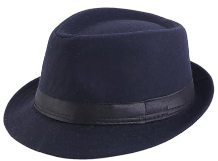 Chapeau Fedora en feutre bleu marine style vintage à bord court Panama Jazz pour costume Circonférence de tête 55,88-58 cm