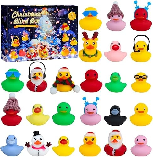 2025 Advent Calendar for Kids, 24PCS Blind Box Christmas Countdown Calendar Rubber Ducks Party Favors (B)