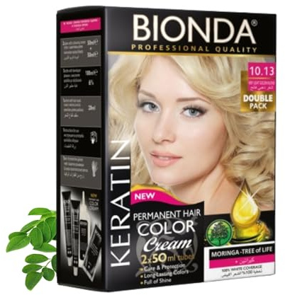 BIONDA Professionell permanent hårfärg Color Cream 10,13, mycket ljus guldblond, 200 ml | dubbelpack | keratin och moringa vård | långvarig, intensiv färg med glans | 100 % täckning av grått hår