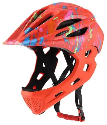 Kids Full Face Bike Helmet with Lightweight Design for Cycling Roller Skating Outdoor Riding Boys Girls- Orange