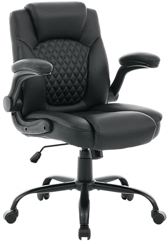 Bosmiller Chefsessel Bürostuhl 200KG, Ergonomischer Schreibtischstuhl mit Hochklappbaren Armlehnen, PU Leder, Hoher Rückenlehne & Rollen – Ideal für Homeoffice und Büro (Schwarz)