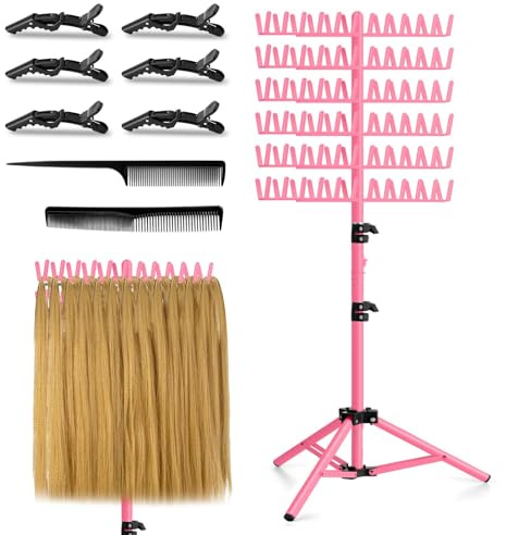 gresonic Support Rose réglable pour tresses, support pour perruques avec 144 pinces pour coiffeurs et tresseurs, pour rallonges de cheveux（Rose (sans plateau)）