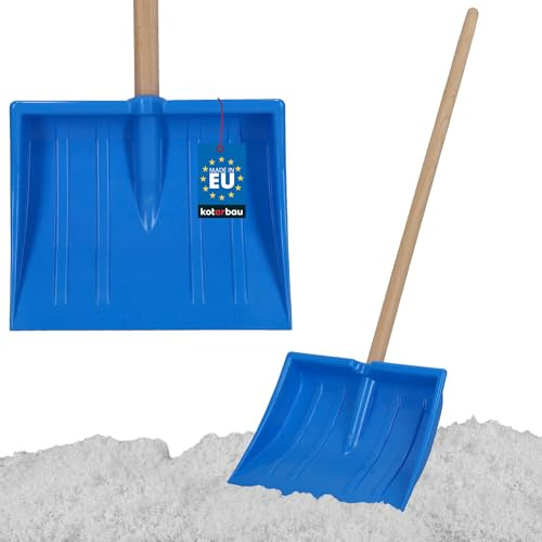 KOTARBAU® Snow Shovel - Plastic - 25x20 cm (10x8 inches) - Blue - Small Snow Shovel - with Wooden Handle - Lightweight - for Outdoor Play - Winter Toy
