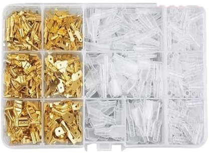Stecker-Buchse-Drahtverbinder, isolierte Kabelverbinder, 2,8/6,3 mm elektrische Crimp-Anschlussklemmen, Flachsteckverbinder-Set(135PCS Gold)