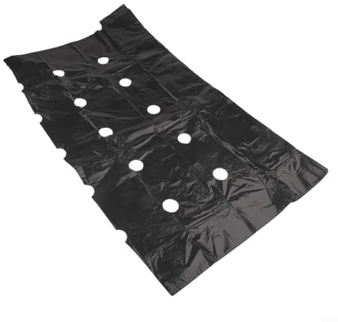 Shophubio Pellicola di pacciamatura in plastica per giardino, barriera con fori per piantare, copertura del terreno in PE perforata, copertura per terreno in polietilene nero per verdure e (10 m x