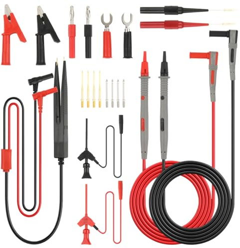 OctBird Multimeter Leads Kit,4mm Banana Plug,Silicone Wire Test Pen,Test Hook Clips,Alligator Clips,U-shaped Insert,Nickel-plated Test Probes,Gold-plated,Test Probes,Safety Caps,Test Lead Tweezer