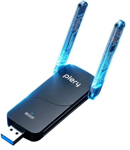 PLERY WiFi 7 Chiavetta WiFi USB per PC Fisso,BE6500 Adattatore USB WiFi | 2×6dBi Antenna, Tri-Band 6GHz/5GHz/2,4GHz, Lunga Portata, per Windows 11/10, 4K-QAM, Driver Integrato, MLO,WPA3,Laptop