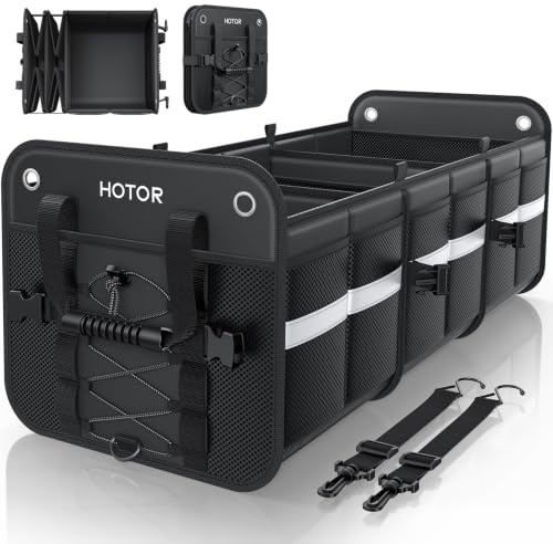 HOTOR Car Boot Organiser 3 Compartments Heavy Duty Storage Box with Handles