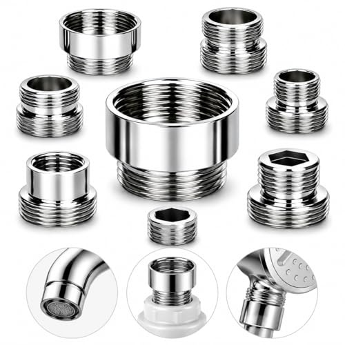 Faucet Adapter Kit 10 PCS – Male and Female Thread Connectors from M16 to M24 with Rubber Seals – Universal Solid Brass Tap Fittings for Kitchen Sink, Garden Hose and RV