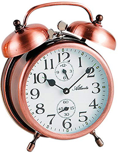Atlanta Doppel-Glockenwecker mit Leuchtzeiger Analog Retro Antik Kupfer - 1058/18