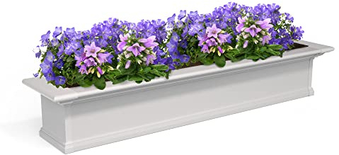Mayne Yorkshire 5ft Window Box - White - 60in L x 12in W x 10in H - with 1.25 Gallon Built-in Water Reservoir (4825-W)