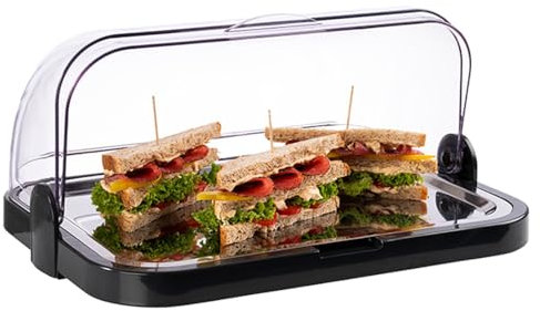 APS Buffet Showcase - Cofano trasparente pieghevole su entrambi i lati, una ciotola, un vassoio in acciaio inossidabile e due batterie di raffreddamento - Made in Germany