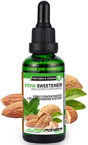 ALPHA POWER FOOD®: Stevia líquida natural - Stevia Gotas de almendra, Edulcorante natural, sustituto del azúcar con sabor - sin azúcar & calorías