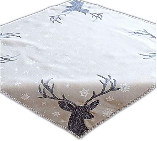 Raebel Tischdecke 110 x 110 cm Hellgrau Weiß Eisblau Silber Stickerei Hirsch Weihnachten Weihnachten Tischdecke Tischdeko