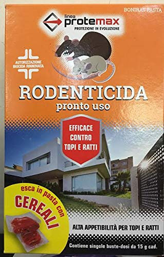 PROTEMAX Esca in Pasta RODENTICIDA BUSTINE da 15 GR. Anti RODITORI TOPICIDA GR.150