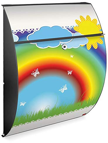 banjado Design Briefkasten - Modell Riviera 46x33,5x13cm groß - verzinkter Stahl anthrazit - Postkasten Öffnungsstopp großer A4 Einwurf Zylinderschloss 2 Schlüssel - Motiv Regenbogen
