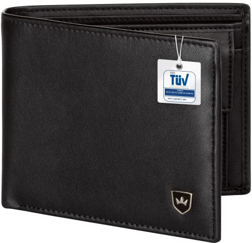 Kronenschein® Geldbörse Herren Leder mit RFID Schutz I Echtleder Portemonnaie groß I Geldbeutel für Männer I Brieftasche Wallet I Portmonee Damen Nappa Leder (Schwarz)