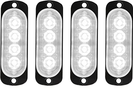 yifengshun 4pcs 12-24V Ultra Sottile Lampeggiante Emergenza Avvertimento Strobo Luci Luce - 4LEDS Flash Warning Light Bar - Auto Moto Truck-Bianco
