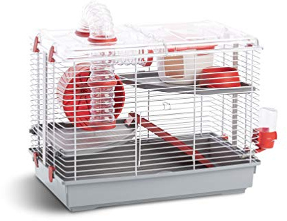 Gabbia per Criceto con Casetta, Scala, Beverino e Tunnel, Set Completo misura CM45 x 27 x 34 (rosso)