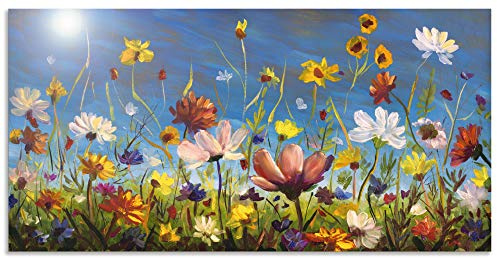 ARTland Wanddeko Wandbild Alu Verbundplatte für Innen & Outdoor Bild 100x50 cm Querformat Blumenwiese Blumen Blüte Pflanzen Natur Frühling U1QU