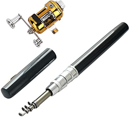 Pwshymi Travel Fishing Rod and Reel Combo Set,Portable Pen Fishing Rod Mini Fishing Pole Rod Pocket Fishing Rod Fishing Pole with Reel Wheel for Saltwater Freshwater (Black) Ca?a