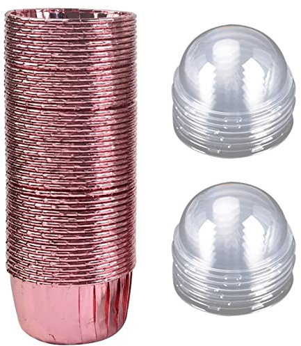 50 Stück Aluminium Folie Cupcake, Papier Muffinförmchen, Cupcake Backbecher mit Deckel, Geeignet für Geburtstagsfeiern, Urlaubspartys