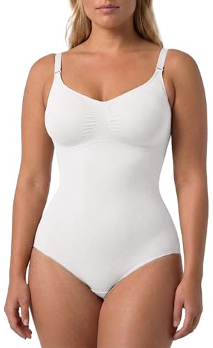 Risalti Body moldeador con tirantes ajustables – Ropa interior contenitiva, funda contenitiva, Shapewear Bodysuit Mujer – Fabricado en Italia, Color blanco., S/M