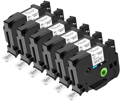 NineLeaf 6 x Kompatibel für Brother P-touch Bänder 18mm TZe-241 TZe241 TZ-241 TZ241 0.7'' White Schriftband Schwarz auf Weiß Tze 18mm Laminiert für Brother Ptouch PT-D400 D410 D450 PT-1830 2430