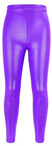 NewL Pantalones para niña para Danza Gimnasia, Pantalones de Gimnasia con Purpurina Brillante (Morado, 3-4 Years)