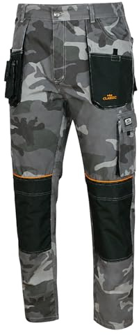 ART.MAS Grey Camou Combat Trousers, Men’s Cargo Pants, Camouflage Workwear, Triple Stitched Cordura Reinforcing Stress, Knee Pads Pocket (30/32, with kneepads)