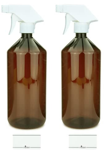 mikken 2 Sprühflaschen 1000 ml Kunststoff PET braun Wassersprüher, Sprayflasche für Reinigungsmittel, Pflanzen, etc