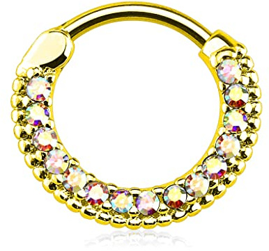 Piercingfaktor Piercing Ring Schild Clicker mit Glitzer Stein für Septum Tragus Helix Ohr Nase Lippe Brust Intim