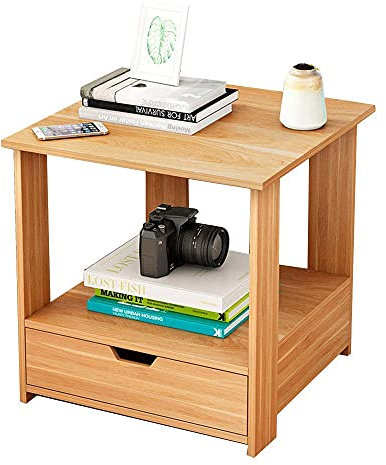 Multifunktionaler 2-stöckiger kleiner Couchtisch aus Holz, abnehmbarer quadratischer Tisch im Studentenwohnheim mit 1 herausnehmbaren Schubladen, Aufbewahrungsbox für die Briefablage, 19,7 x 19,7 x