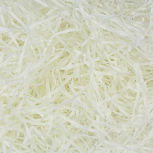 HXJADM 150g Papier Déchiqueté, Panier Cadeau de Remplissage Remplir des Fournitures de Fête et Emballage Cadeau, Raffia Remplissage Papier de soie déchiqueté (Blanc Laiteux)
