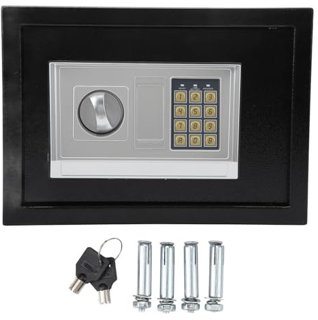 Digital Security Safe Box with Key, Small Electronic Password Protected Cash Deposit Box, Mini Wall Safe for Home Office Money Storage