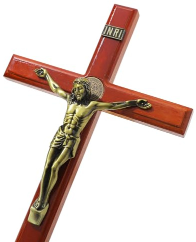 KOMI 15 Inch Large Crucifix Wall Cross for Home Decor Handmade Wooden Cross Jesus Crucifix Wall Hanging Decor Catholic Religious Gifts for Men Women
